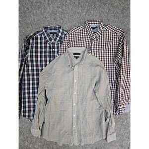Lot Of 3 Banana Republic Plaid Button Up Soft Wash Slim Fit LS Preppy Shirt Sz L